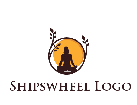 meditating man and sun in circle with vines spa logo