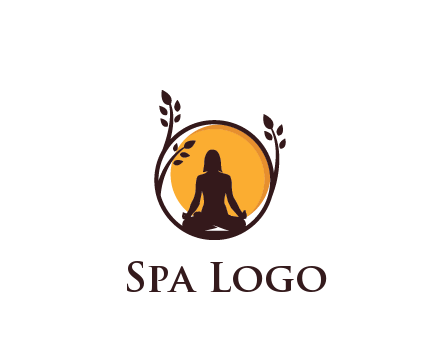 meditating man and sun in circle with vines spa logo