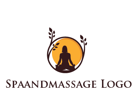 meditating man and sun in circle with vines spa logo