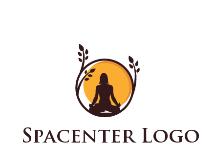 meditating man and sun in circle with vines spa logo