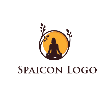 meditating man and sun in circle with vines spa logo