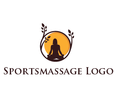 meditating man and sun in circle with vines spa logo