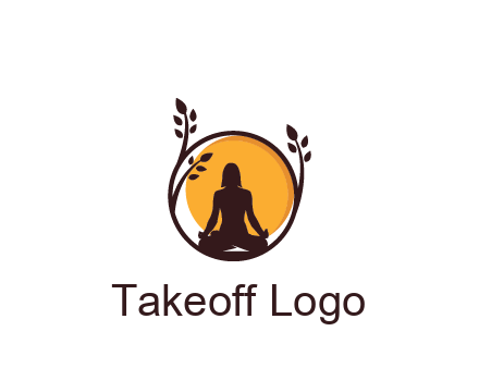 meditating man and sun in circle with vines spa logo