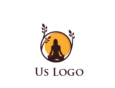 meditating man and sun in circle with vines spa logo