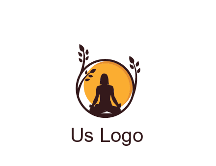 meditating man and sun in circle with vines spa logo
