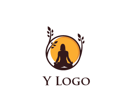 meditating man and sun in circle with vines spa logo