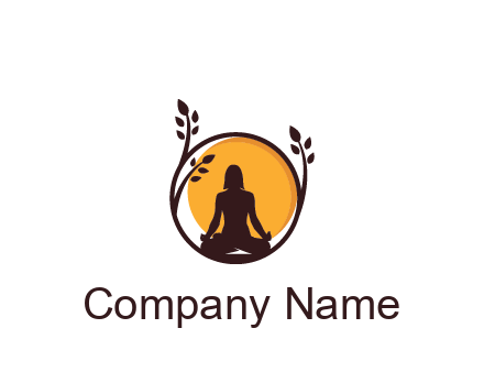 meditating man and sun in circle with vines spa logo