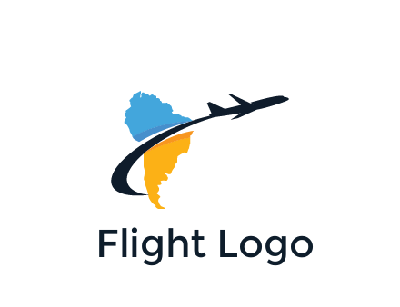 South America map with airplane travel logo 