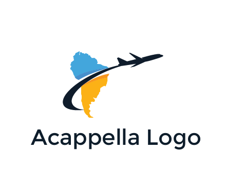 South America map with airplane travel logo 