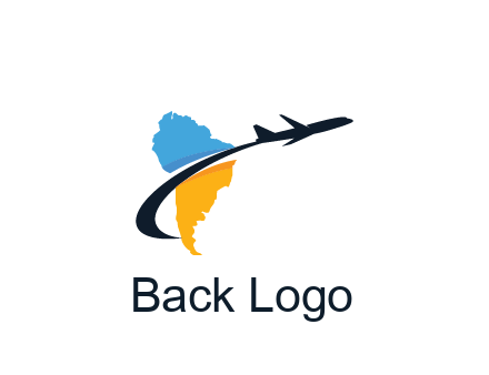 South America map with airplane travel logo 