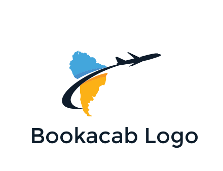South America map with airplane travel logo 