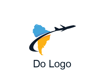 South America map with airplane travel logo 