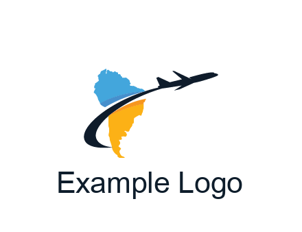 South America map with airplane travel logo 