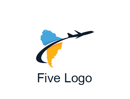 South America map with airplane travel logo 
