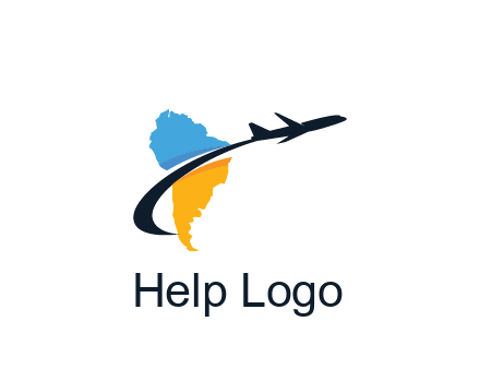 South America map with airplane travel logo 