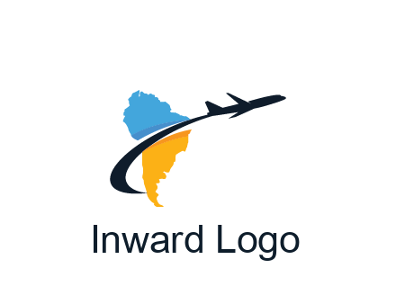 South America map with airplane travel logo 