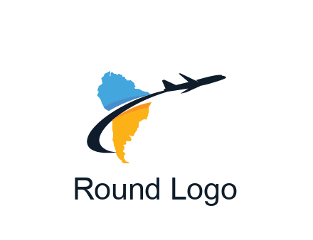 South America map with airplane travel logo 