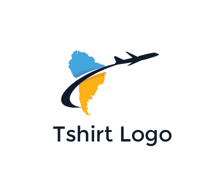 South America map with airplane travel logo 