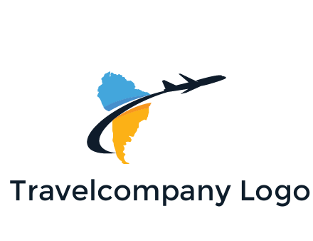 South America map with airplane travel logo 