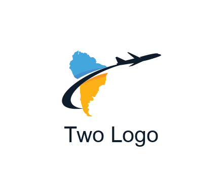 South America map with airplane travel logo 