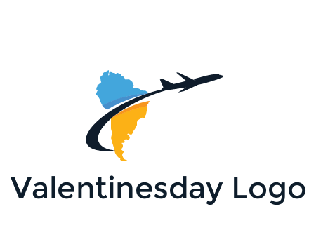 South America map with airplane travel logo 