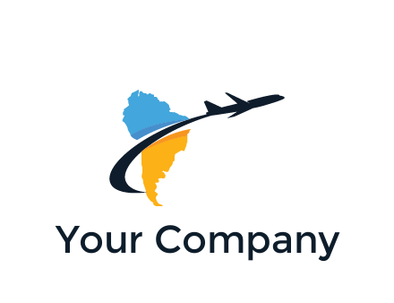South America map with airplane travel logo 
