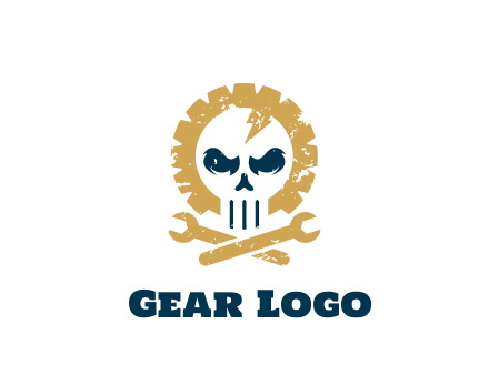 skull in gear with wrench engineering logo