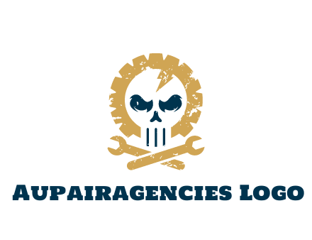 skull in gear with wrench engineering logo