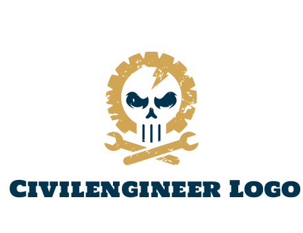 skull in gear with wrench engineering logo