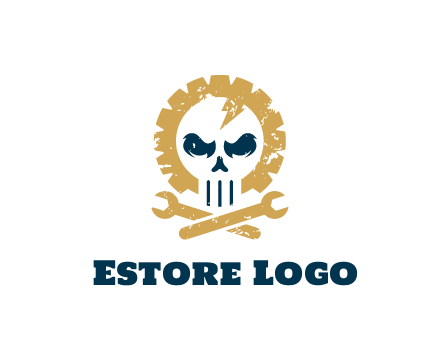 skull in gear with wrench engineering logo