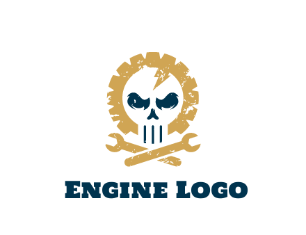 skull in gear with wrench engineering logo