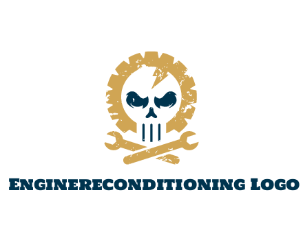 skull in gear with wrench engineering logo