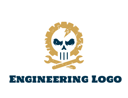 skull in gear with wrench engineering logo