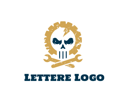 skull in gear with wrench engineering logo