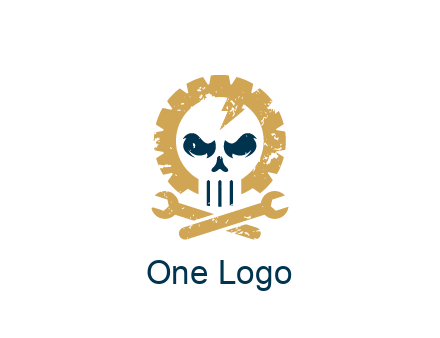 skull in gear with wrench engineering logo