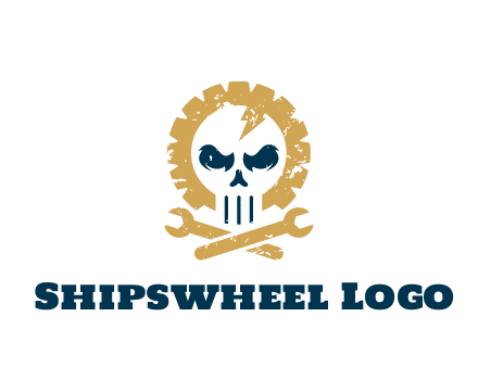 skull in gear with wrench engineering logo