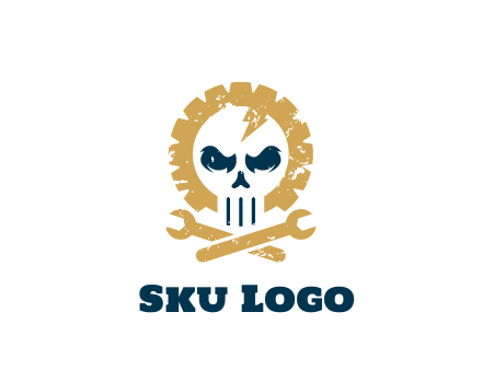 skull in gear with wrench engineering logo