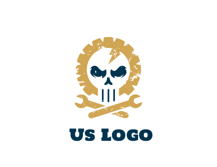 skull in gear with wrench engineering logo