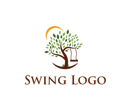 tree with swing and sun nature logo