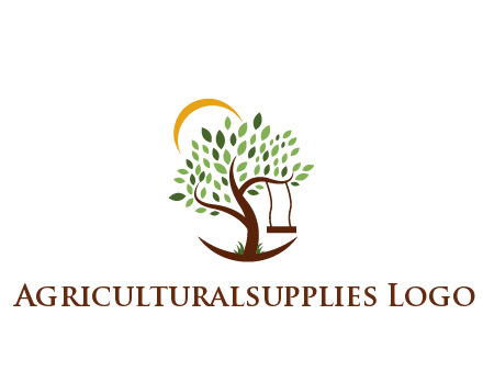 tree with swing and sun nature logo