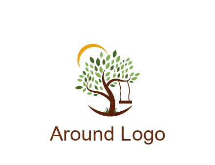 tree with swing and sun nature logo