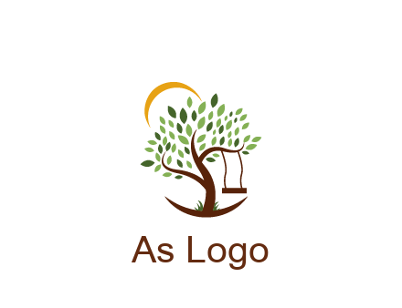 tree with swing and sun nature logo