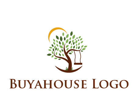 tree with swing and sun nature logo