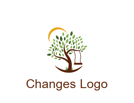 tree with swing and sun nature logo