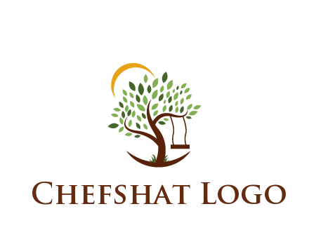 tree with swing and sun nature logo