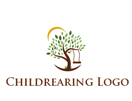 tree with swing and sun nature logo