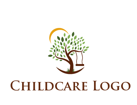 tree with swing and sun nature logo