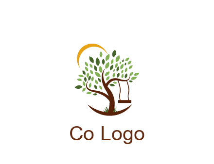 tree with swing and sun nature logo