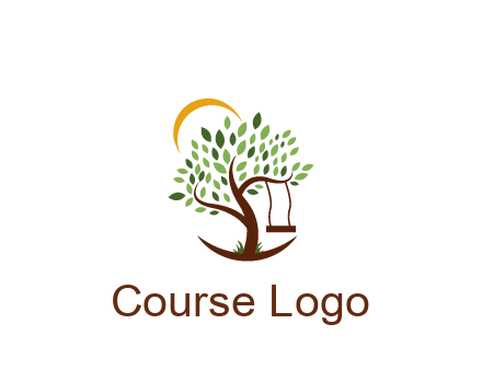 tree with swing and sun nature logo