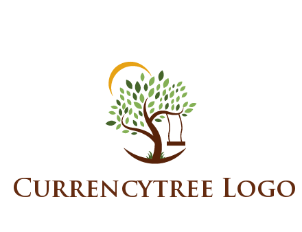 tree with swing and sun nature logo
